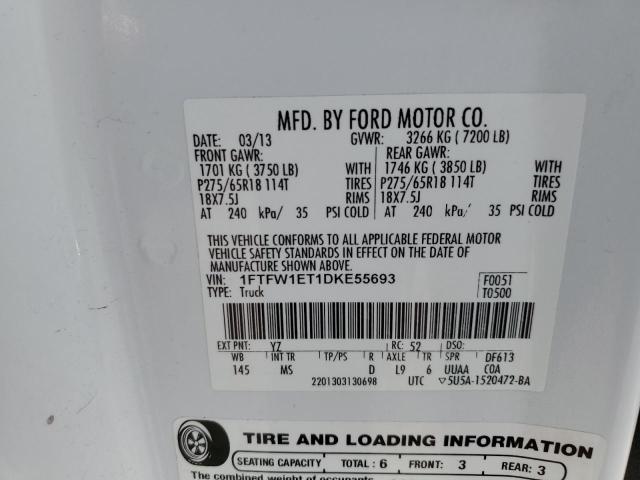 2013 Ford F150 Supercrew VIN: 1FTFW1ET1DKE55693 Lot: 56200214