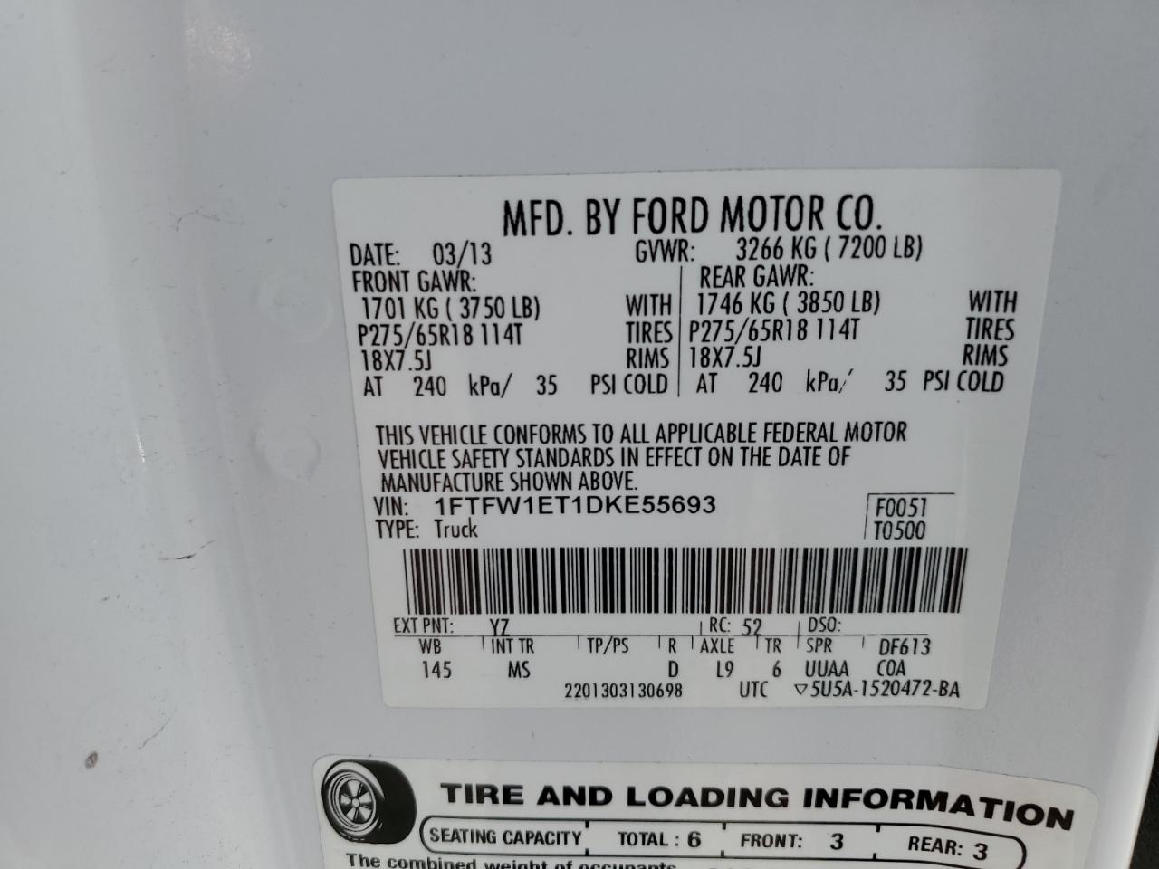 1FTFW1ET1DKE55693 2013 Ford F150 Supercrew