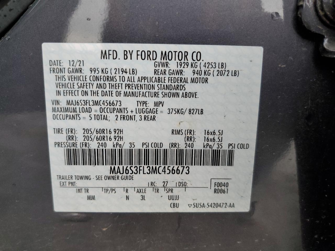 Lot #2960261821 2021 FORD ECOSPORT S