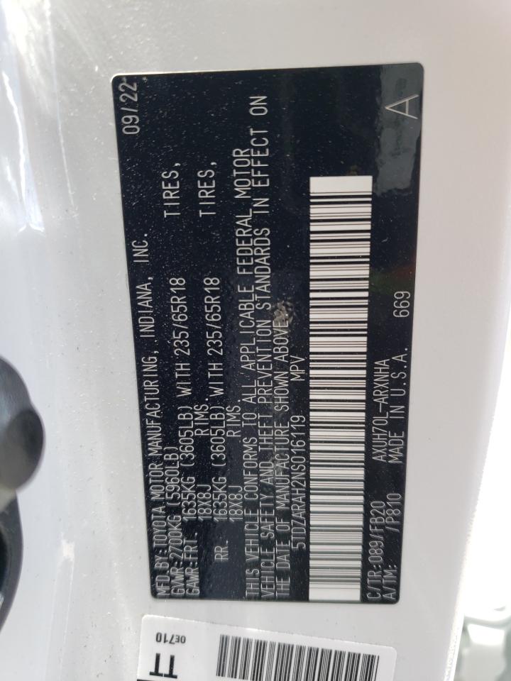 5TDZARAH2NS016119 2022 Toyota Highlander Hybrid Le