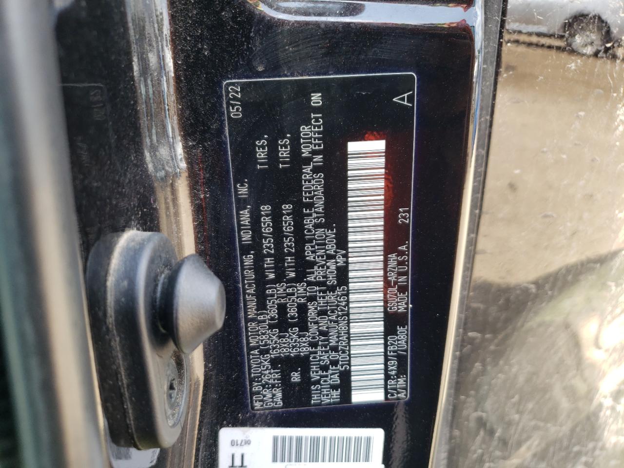 5TDCZRAH8NS124615 2022 Toyota Highlander L