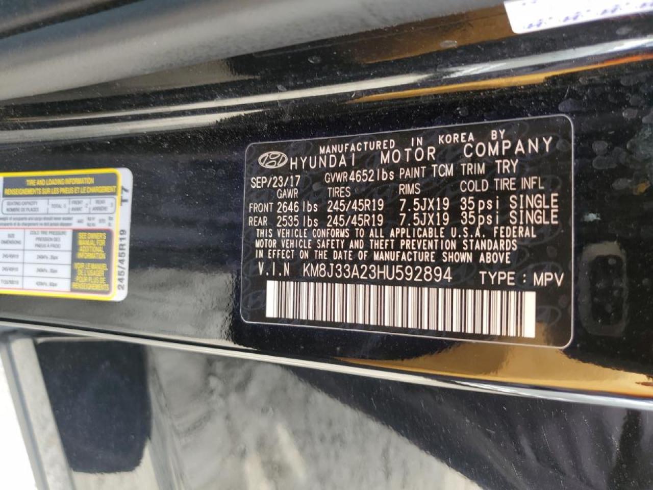 KM8J33A23HU592894 2017 Hyundai Tucson Limited