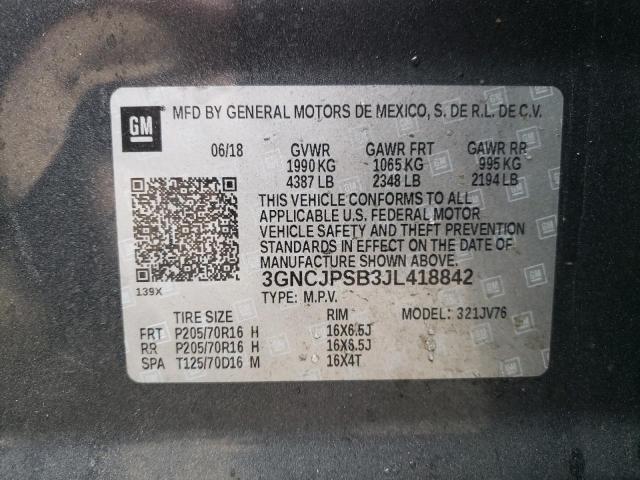 2018 CHEVROLET TRAX LT 3GNCJPSB3JL418842