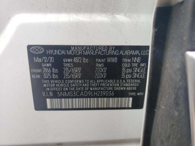 2020 Hyundai Santa Fe Sel VIN: 5NMS3CAD9LH239036 Lot: 53093234