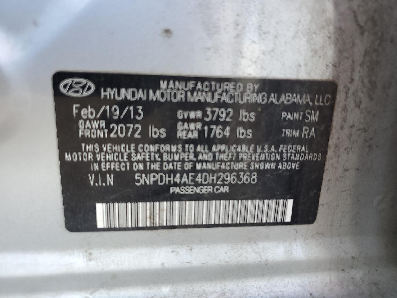 5NPDH4AE4DH296368 2013 Hyundai Elantra Gls