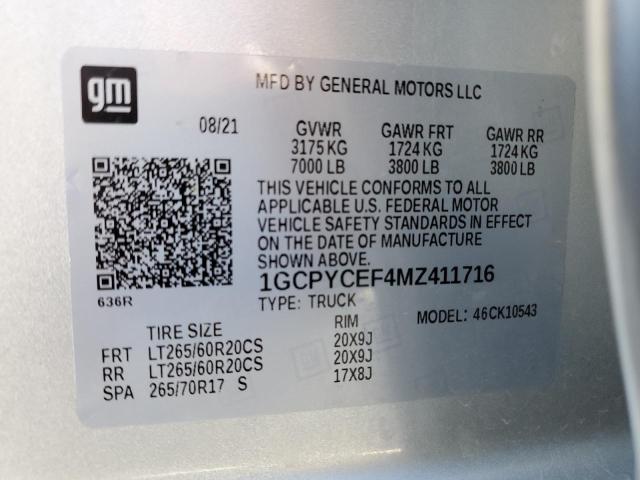 2021 Chevrolet Silverado K1500 Trail Boss Custom VIN: 1GCPYCEF4MZ411716 Lot: 52416334