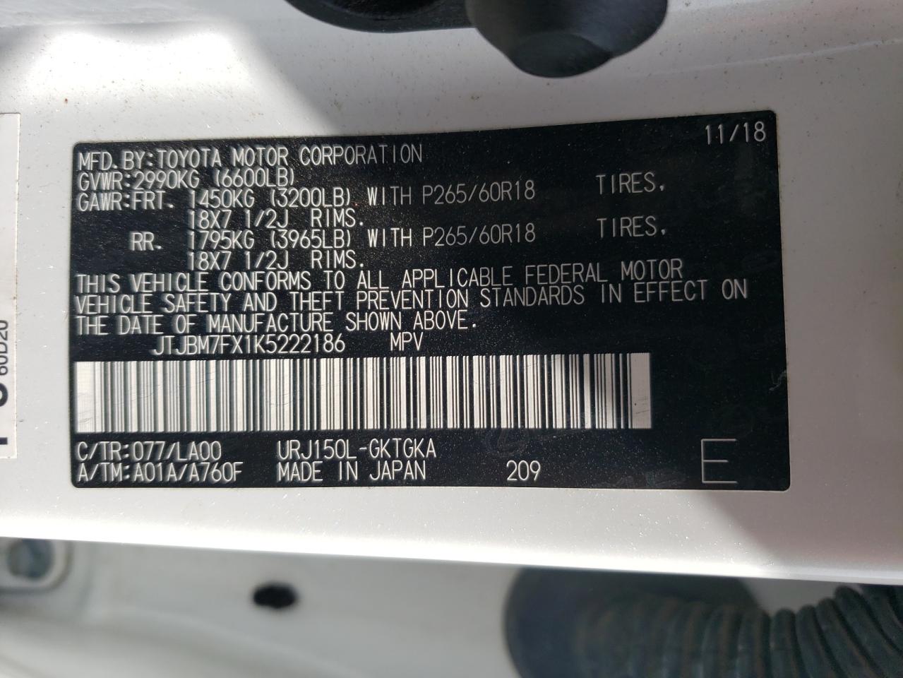 JTJBM7FX1K5222186 2019 Lexus Gx 460