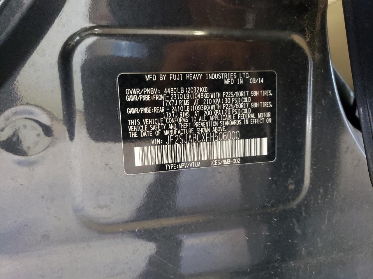 JF2SJABCXFH506000 2015 Subaru Forester 2.5I