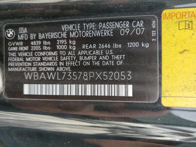 2008 BMW 335 I VIN: WBAWL73578PX52053 Lot: 54394134