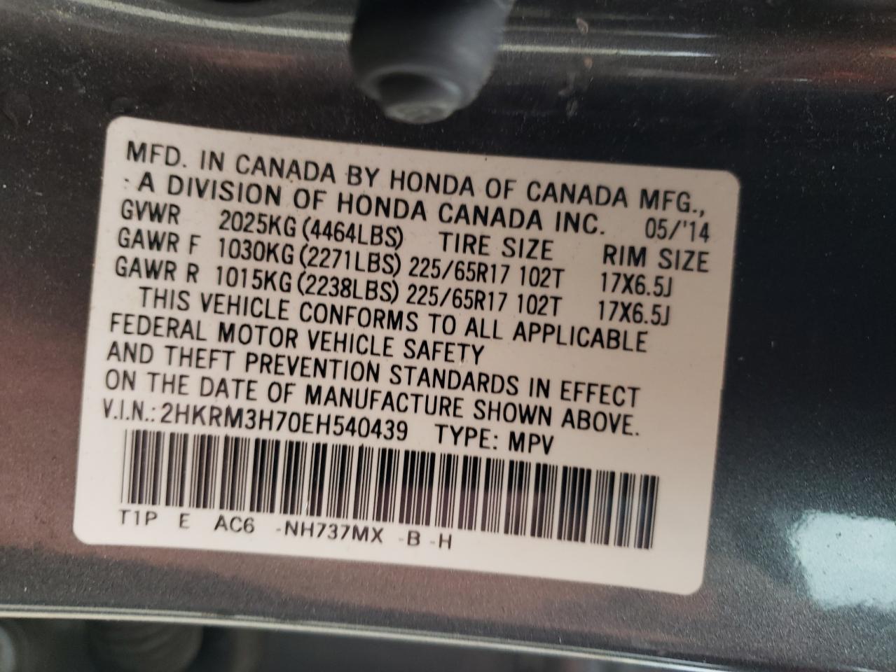 2HKRM3H70EH540439 2014 Honda Cr-V Exl