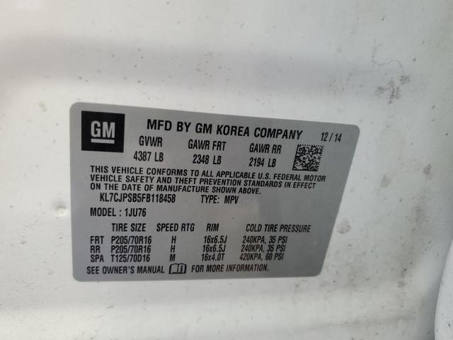 2015 Chevrolet Trax 1Ls VIN: KL7CJPSB5FB118458 Lot: 52592504