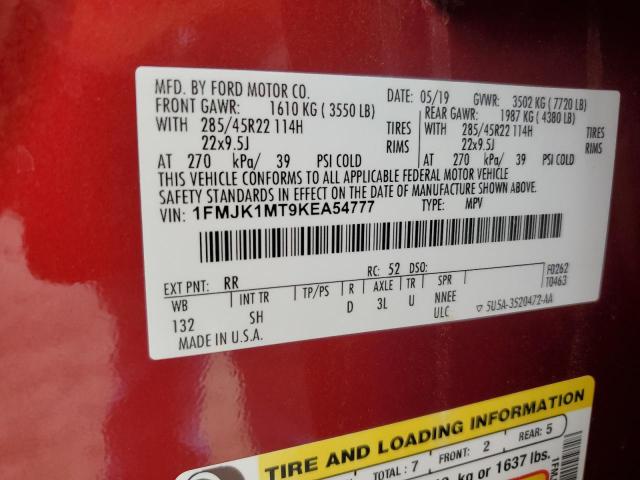 2019 Ford Expedition Max Platinum VIN: 1FMJK1MT9KEA54777 Lot: 54175894