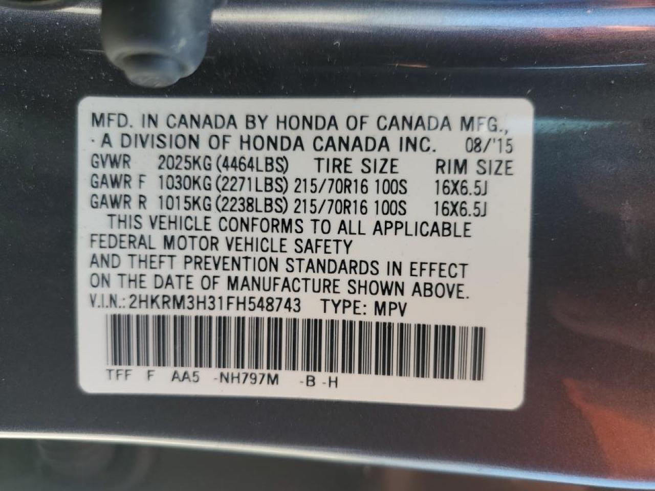 2HKRM3H31FH548743 2015 Honda Cr-V Lx