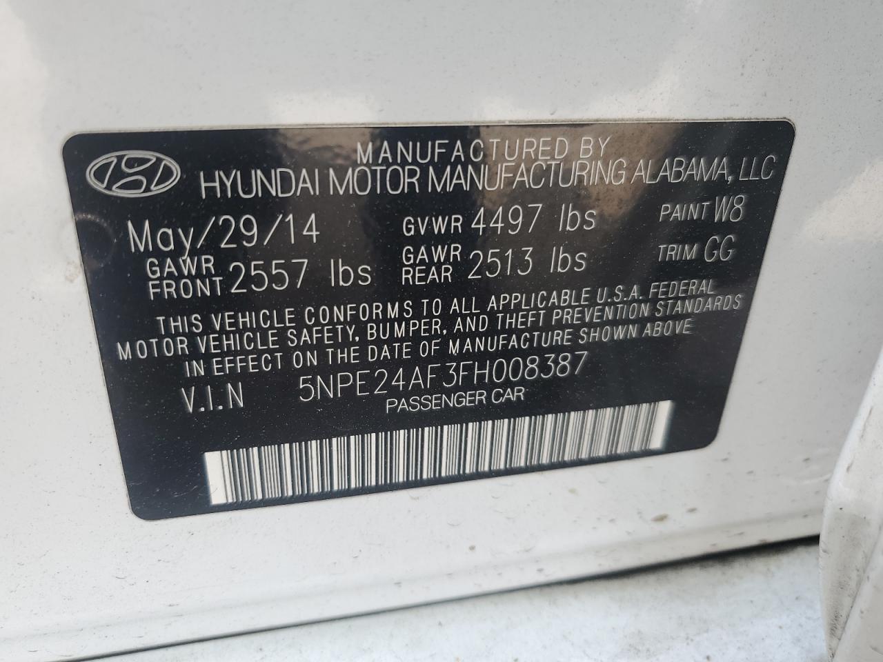 5NPE24AF3FH008387 2015 Hyundai Sonata Se