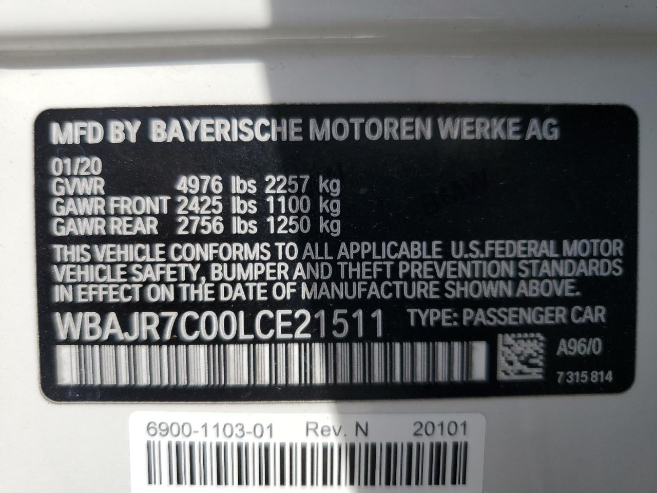 WBAJR7C00LCE21511 2020 BMW 530 Xi