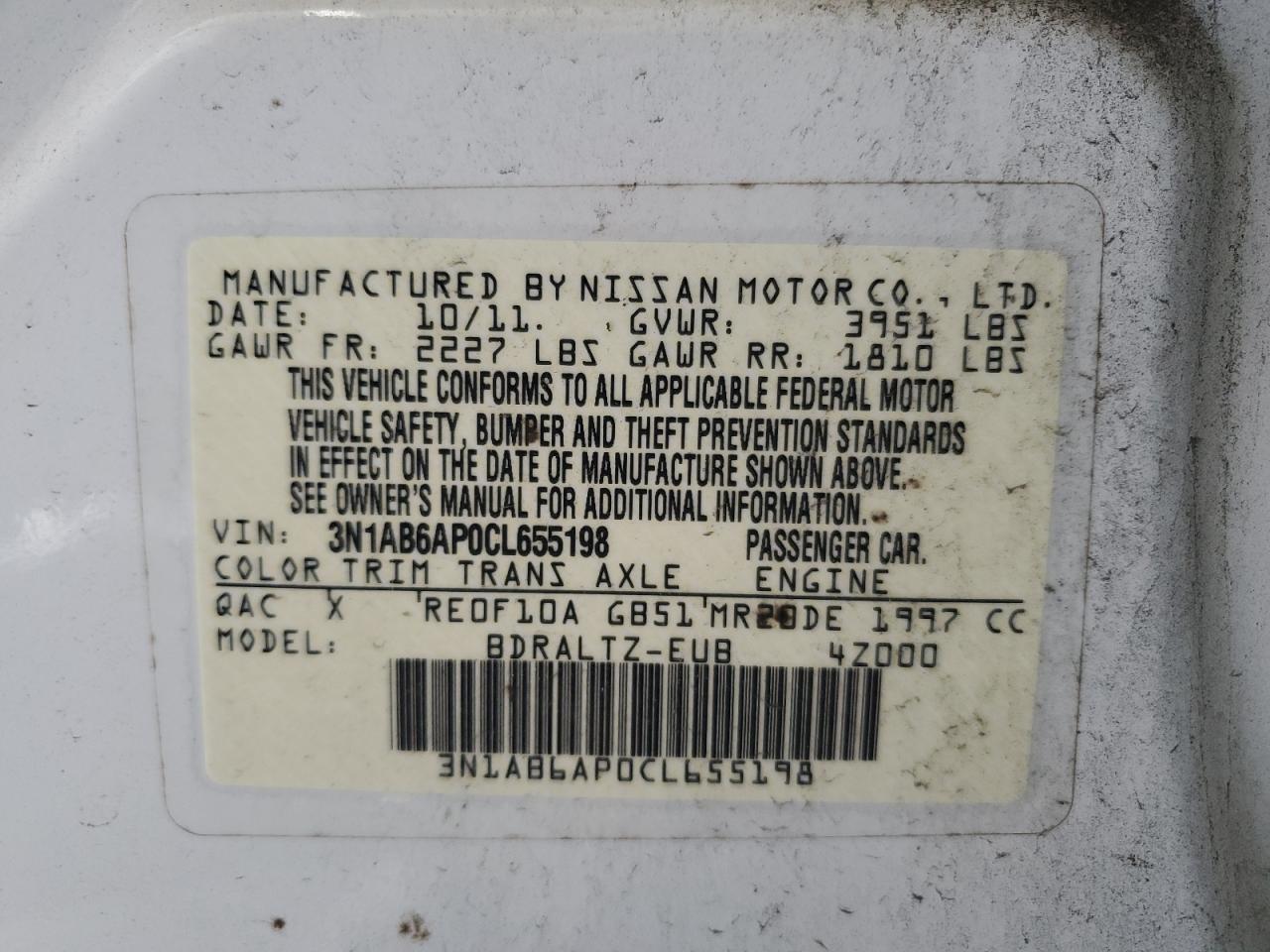 3N1AB6AP0CL655198 2012 Nissan Sentra 2.0