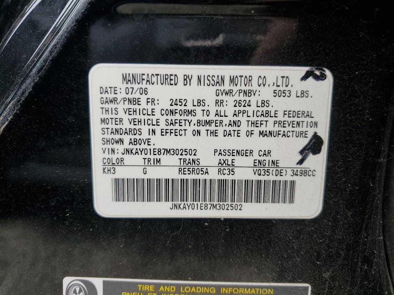 JNKAY01E87M302502 2007 Infiniti M35 Base