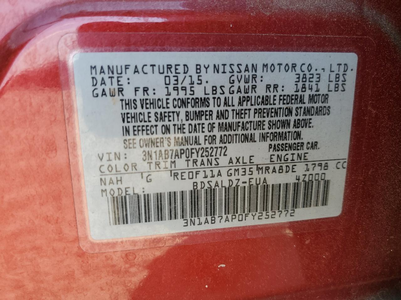 3N1AB7AP0FY252772 2015 Nissan Sentra S