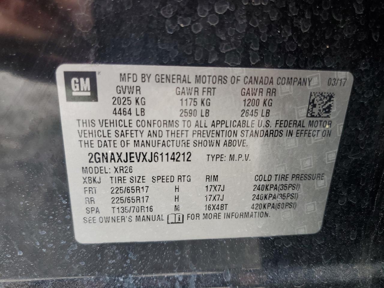 2GNAXJEVXJ6114212 2018 Chevrolet Equinox Lt