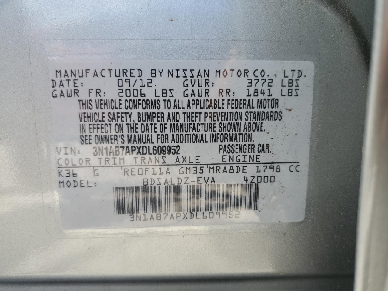 3N1AB7APXDL609952 2013 Nissan Sentra S