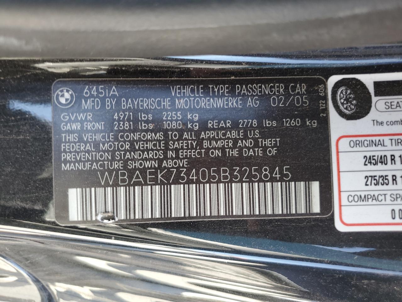 WBAEK73405B325845 2005 BMW 645 Ci Automatic