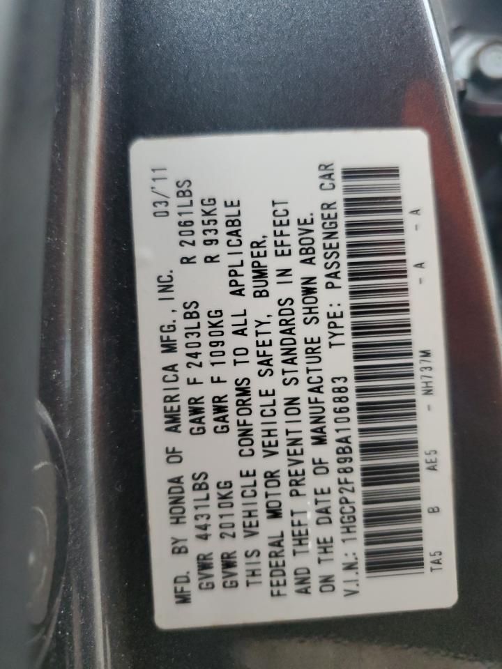 1HGCP2F89BA106883 2011 Honda Accord Exl