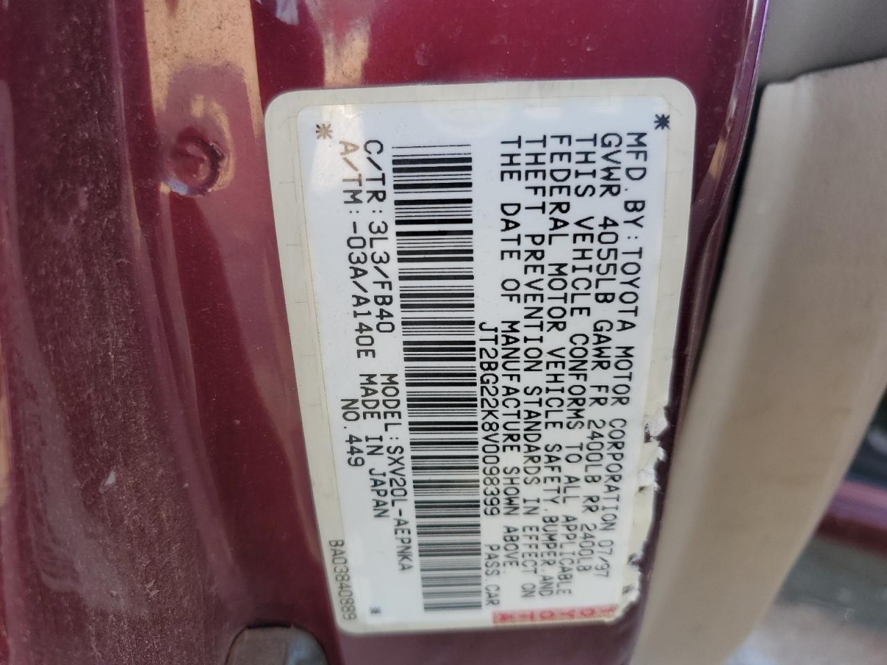 JT2BG22K8V0098399 1997 Toyota Camry Le