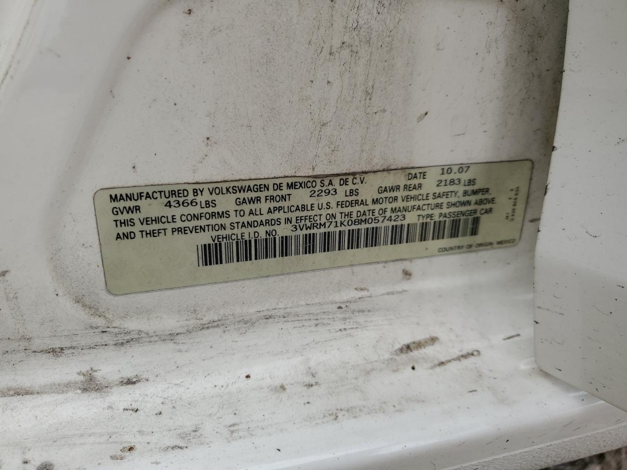 3VWRM71K08M057423 2008 Volkswagen Jetta Se