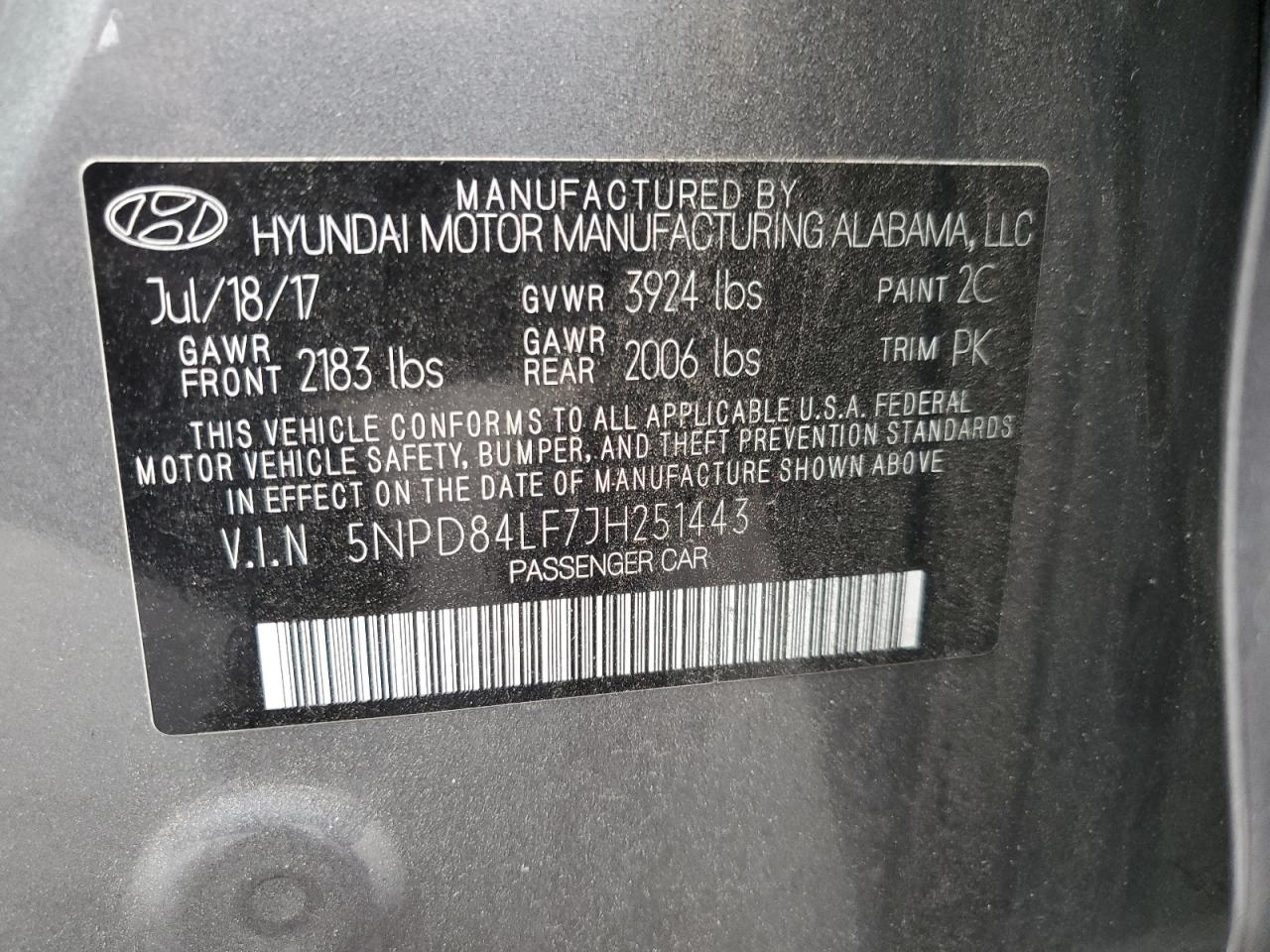 5NPD84LF7JH251443 2018 Hyundai Elantra Sel