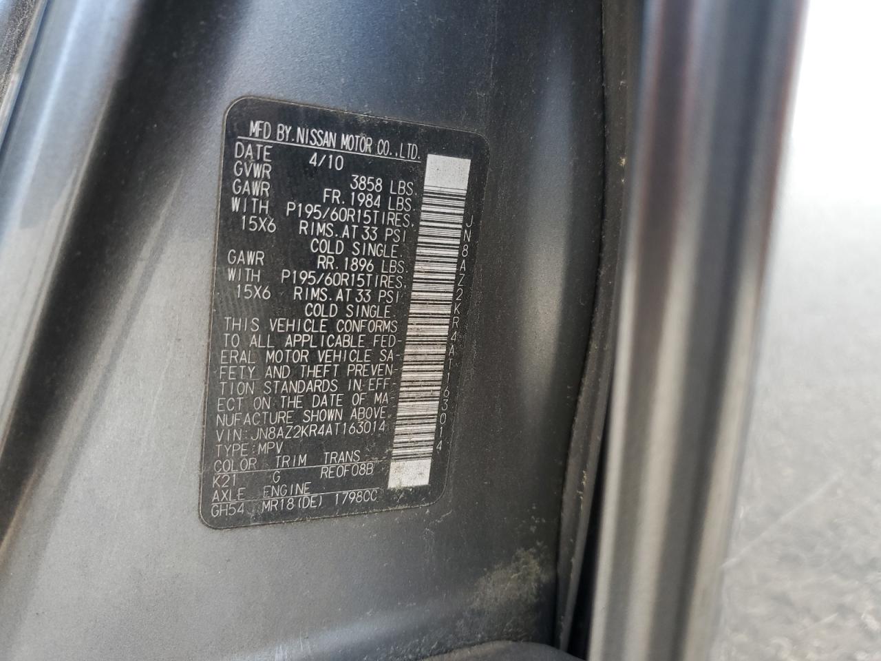 JN8AZ2KR4AT163014 2010 Nissan Cube Base