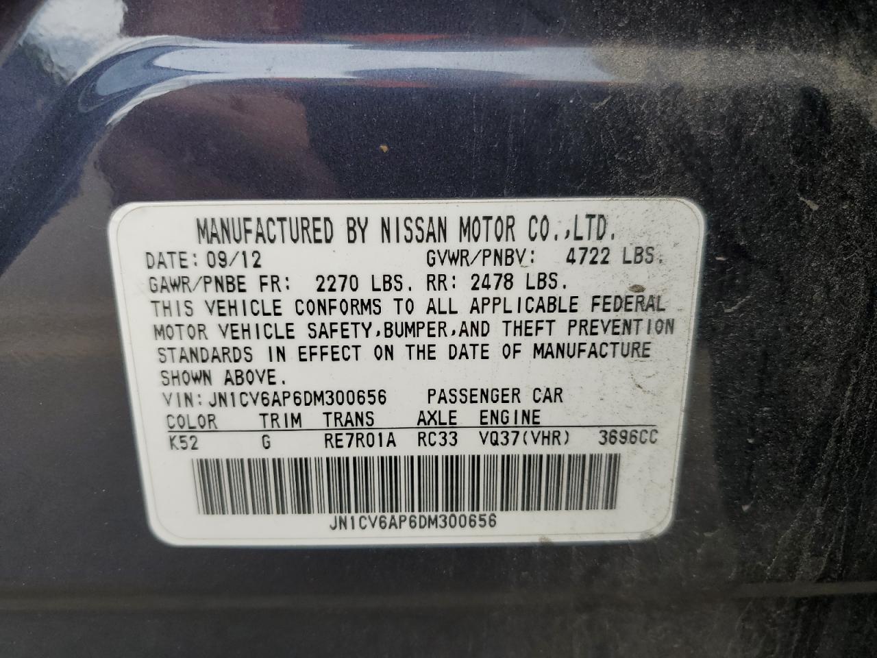 JN1CV6AP6DM300656 2013 Infiniti G37 Base