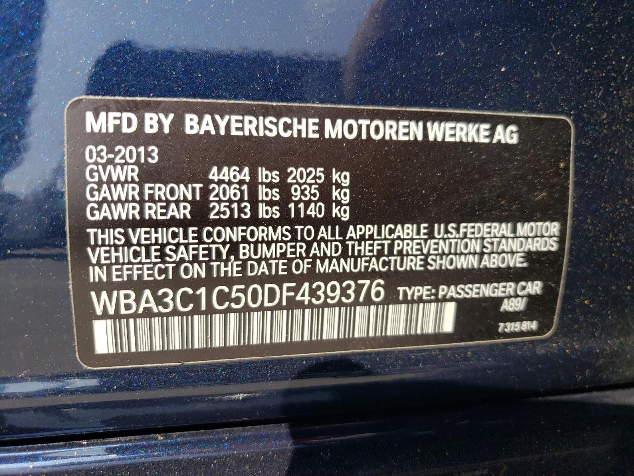 WBA3C1C50DF439376 2013 BMW 328 I Sulev