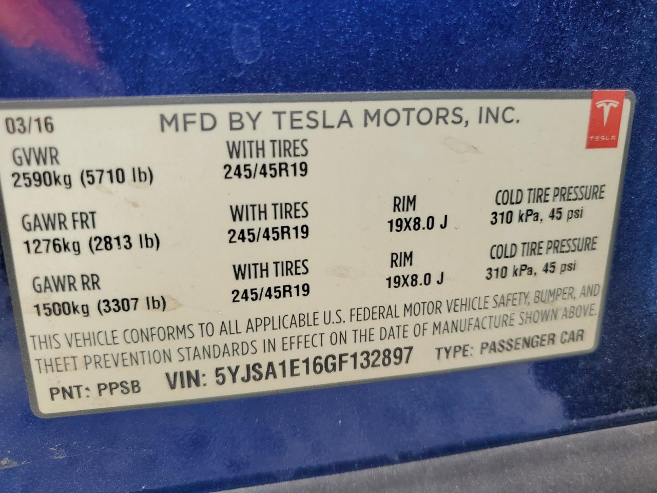 5YJSA1E16GF132897 2016 Tesla Model S