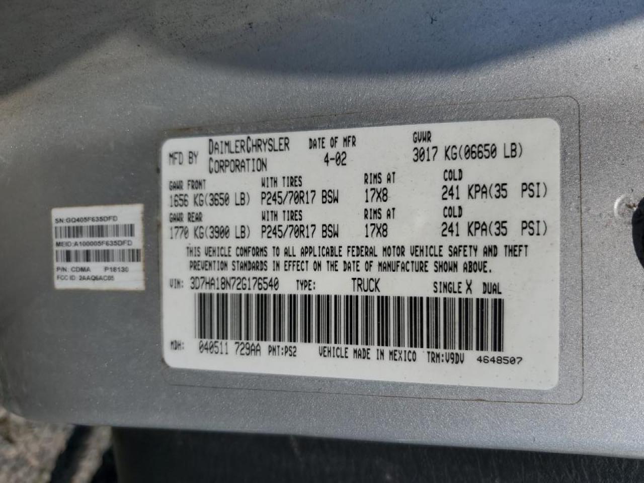 3D7HA18N72G176540 2002 Dodge Ram 1500