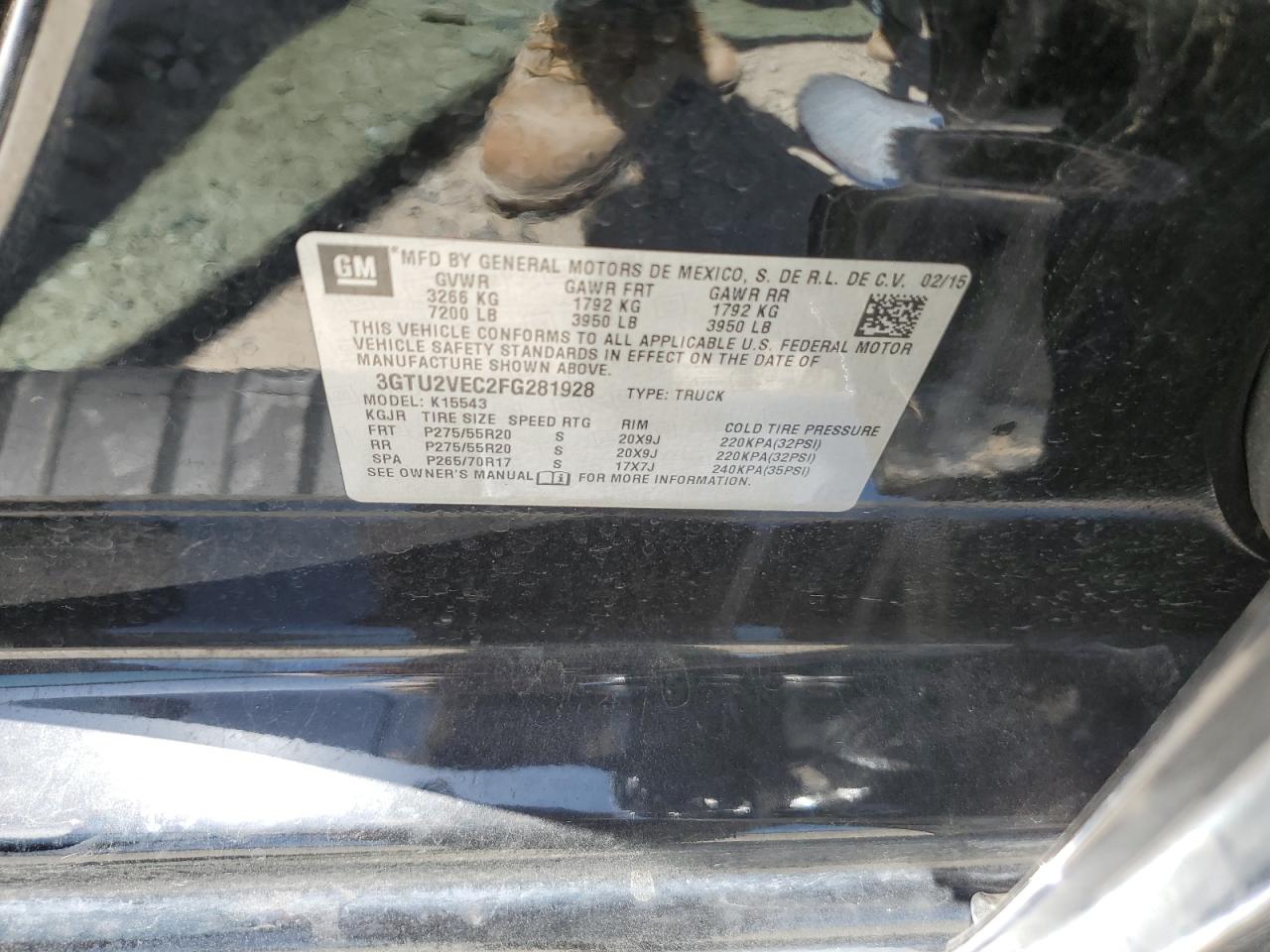 3GTU2VEC2FG281928 2015 GMC Sierra K1500 Slt