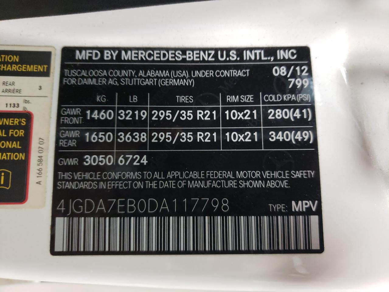 4JGDA7EB0DA117798 2013 Mercedes-Benz Ml 63 Amg