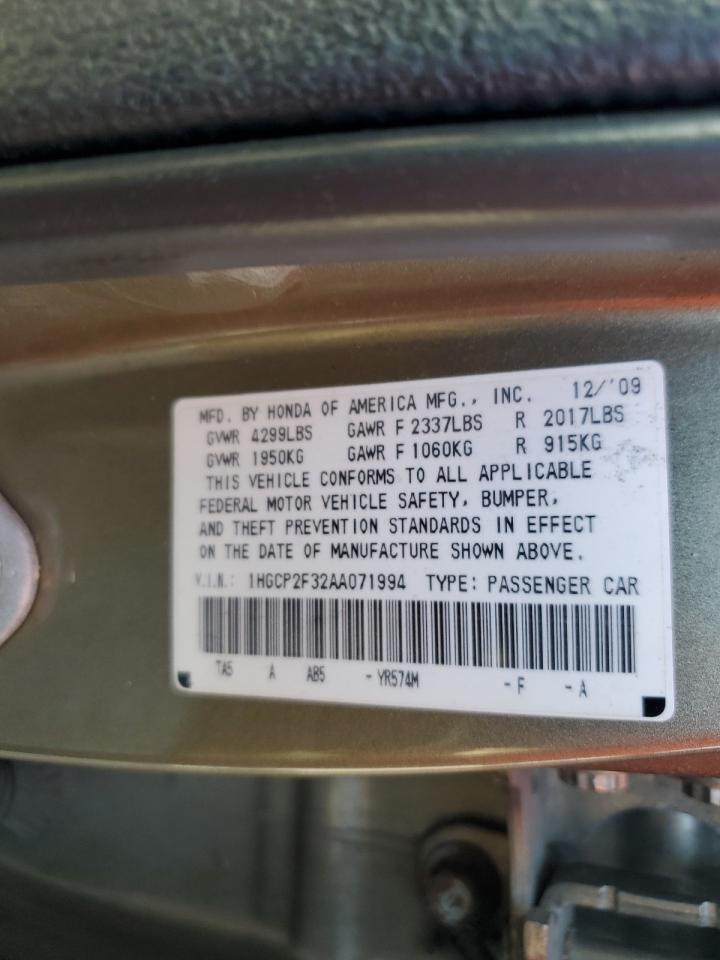 1HGCP2F32AA071994 2010 Honda Accord Lx