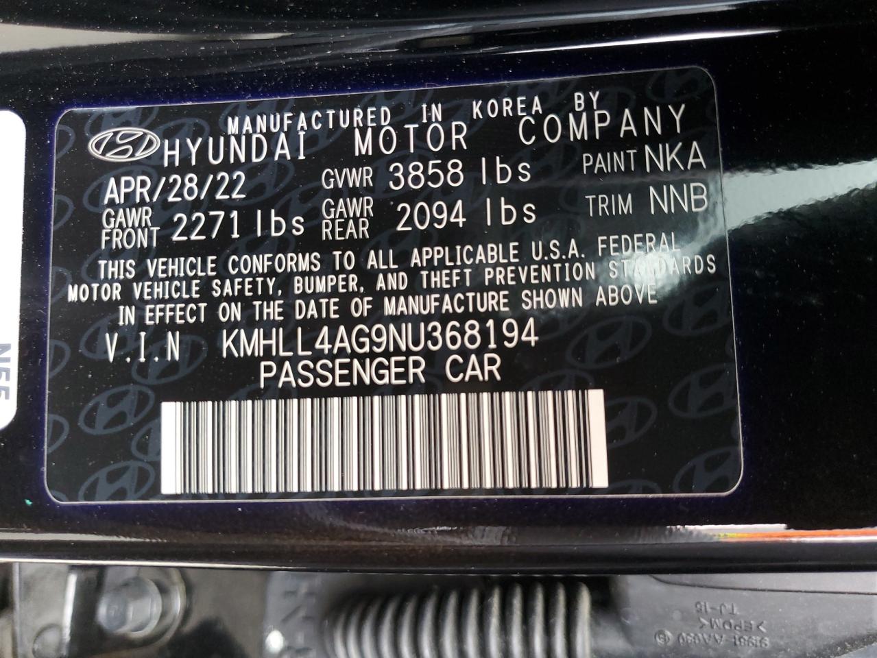 KMHLL4AG9NU368194 2022 Hyundai Elantra Se