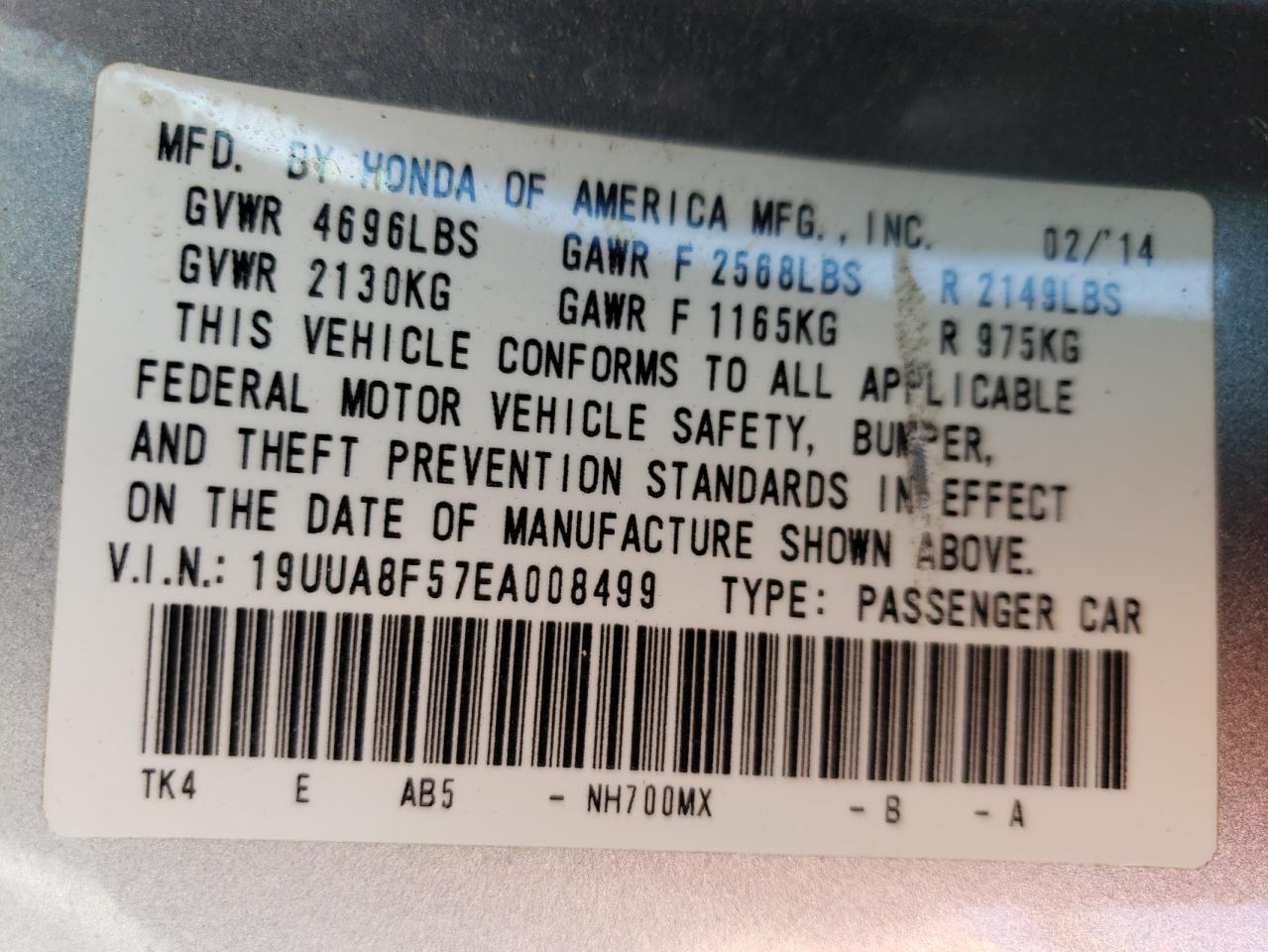 19UUA8F57EA008499 2014 Acura Tl Tech