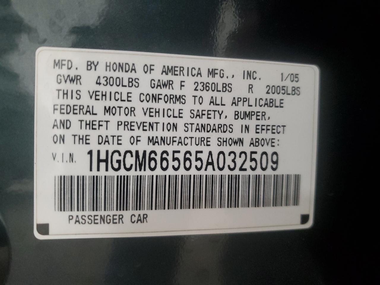 1HGCM66565A032509 2005 Honda Accord Ex