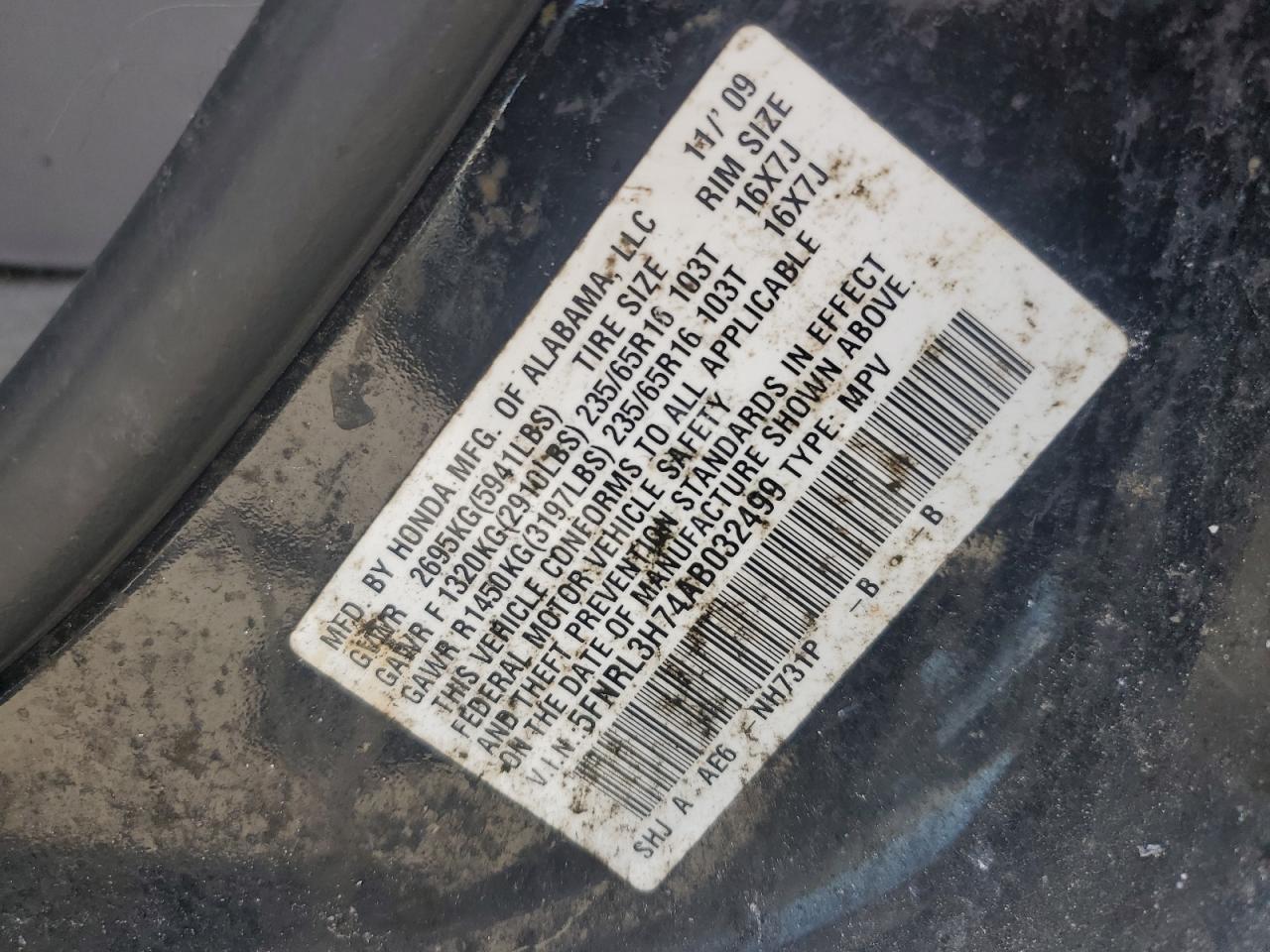 5FNRL3H74AB032499 2010 Honda Odyssey Exl