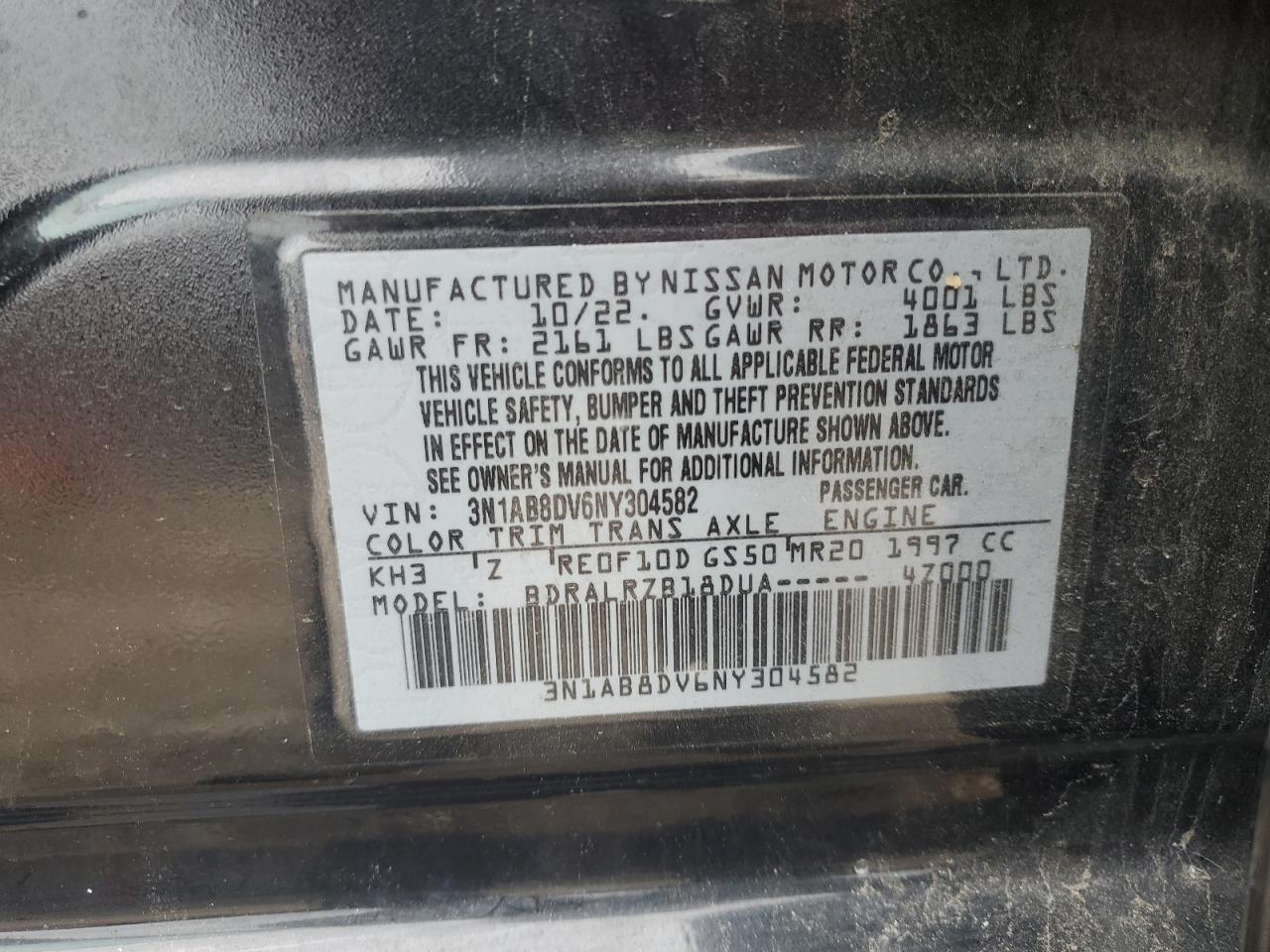 2022 Nissan Sentra Sr vin: 3N1AB8DV6NY304582