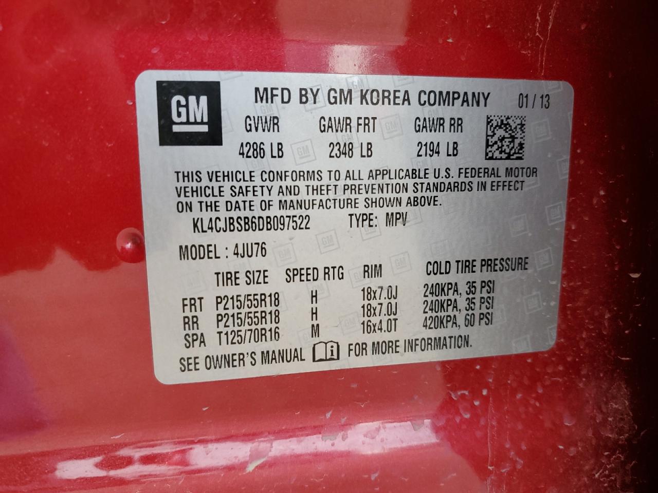 KL4CJBSB6DB097522 2013 Buick Encore Convenience