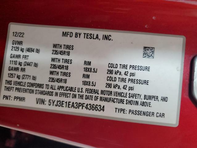 2023 Tesla Model 3 VIN: 5YJ3E1EA3PF436634 Lot: 55739044