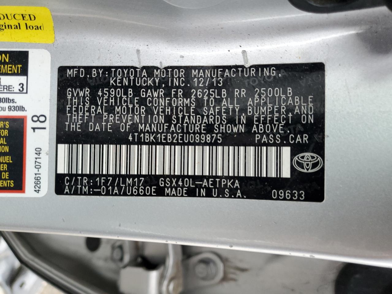 4T1BK1EB2EU089875 2014 Toyota Avalon Base