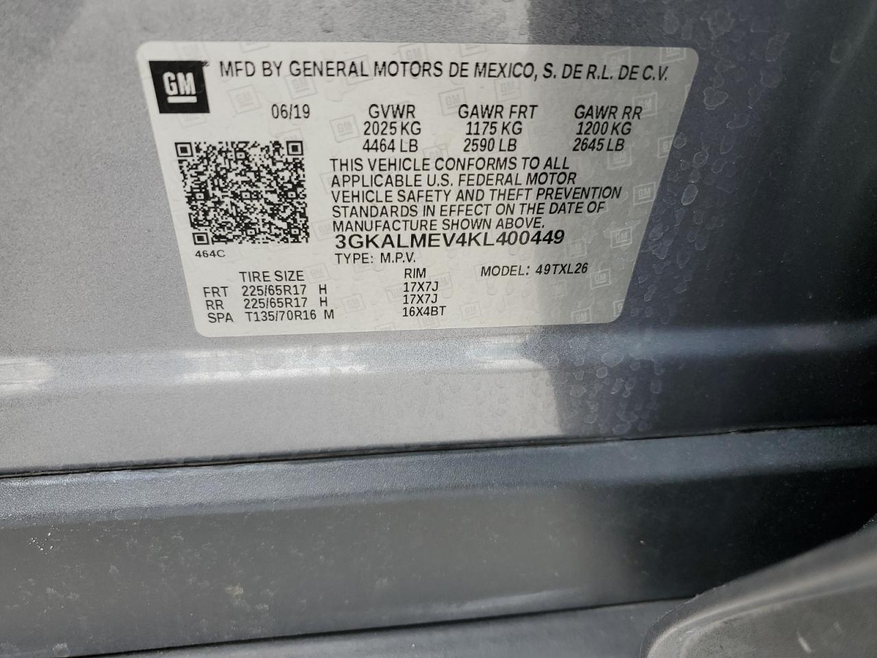 3GKALMEV4KL400449 2019 GMC Terrain Sle