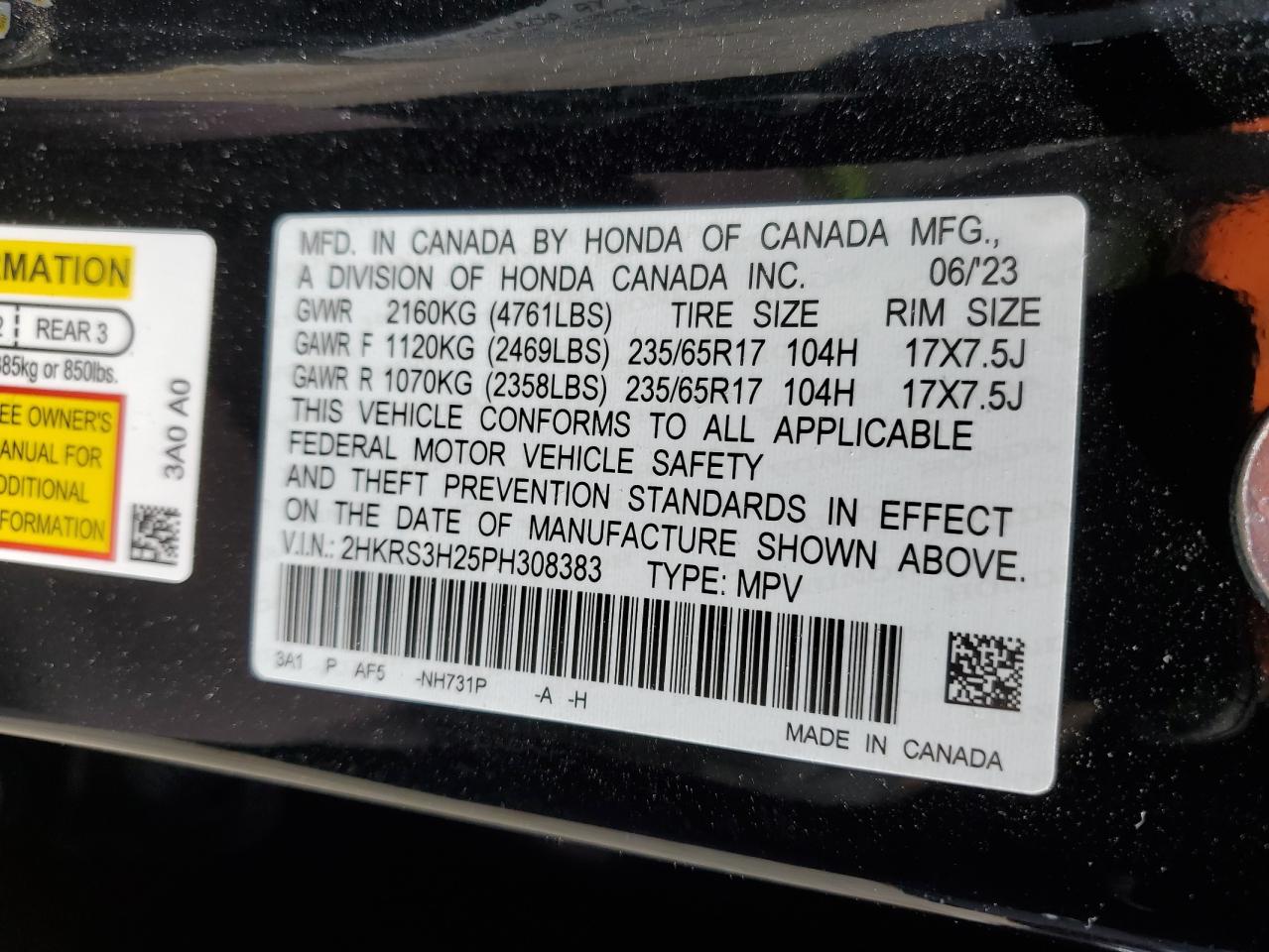 2HKRS3H25PH308383 2023 Honda Cr-V Lx 2HKRS3H25PH308383 2023 Honda Cr-V Lx