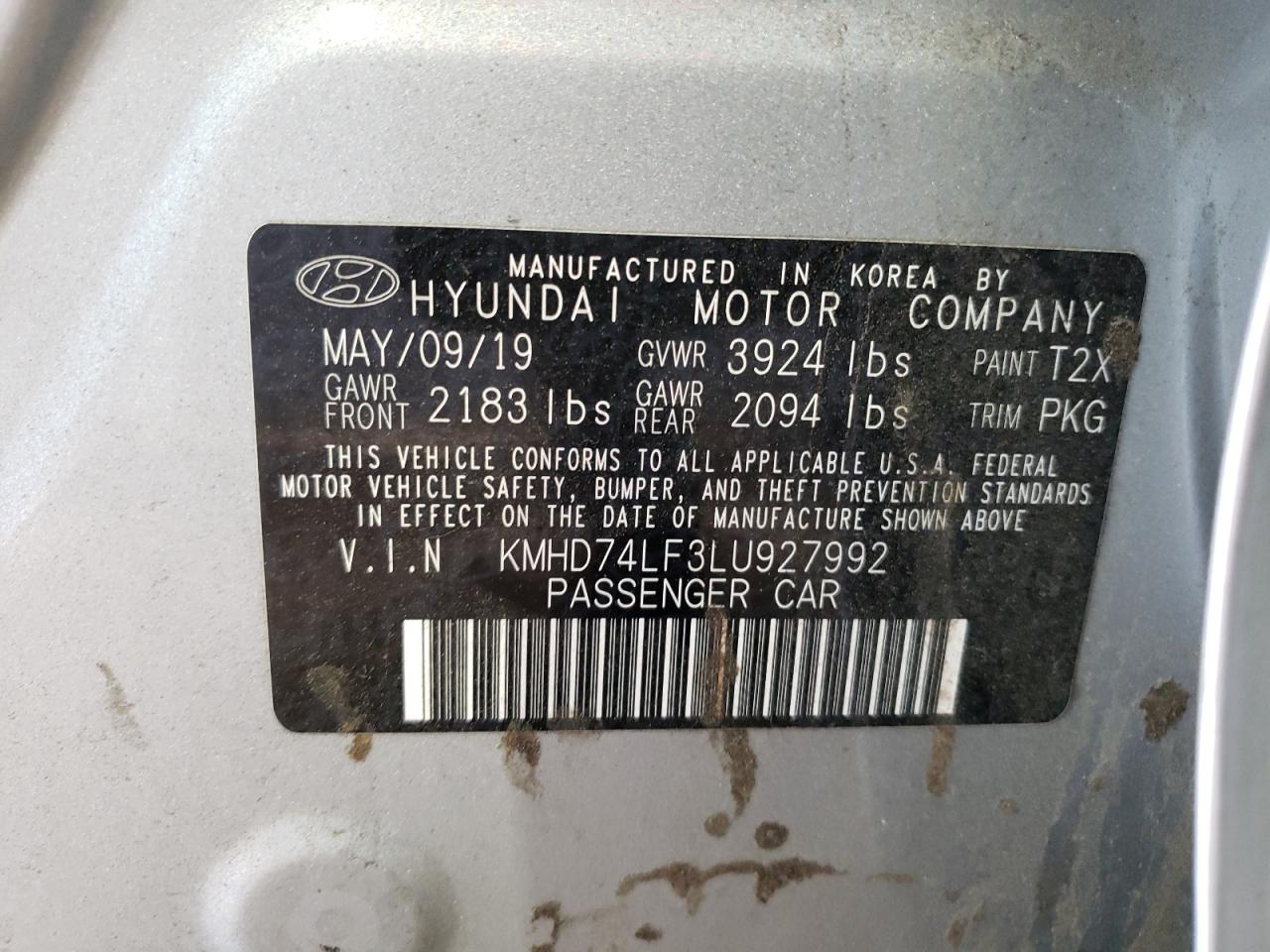 KMHD74LF3LU927992 2020 Hyundai Elantra Se