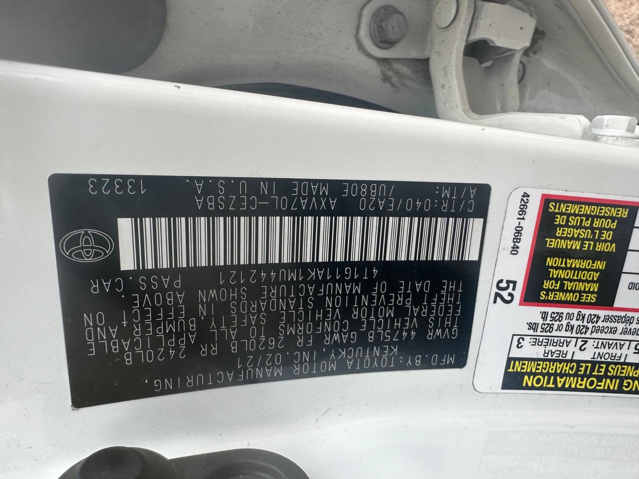 4T1G11AK1MU442121 2021 Toyota Camry Se