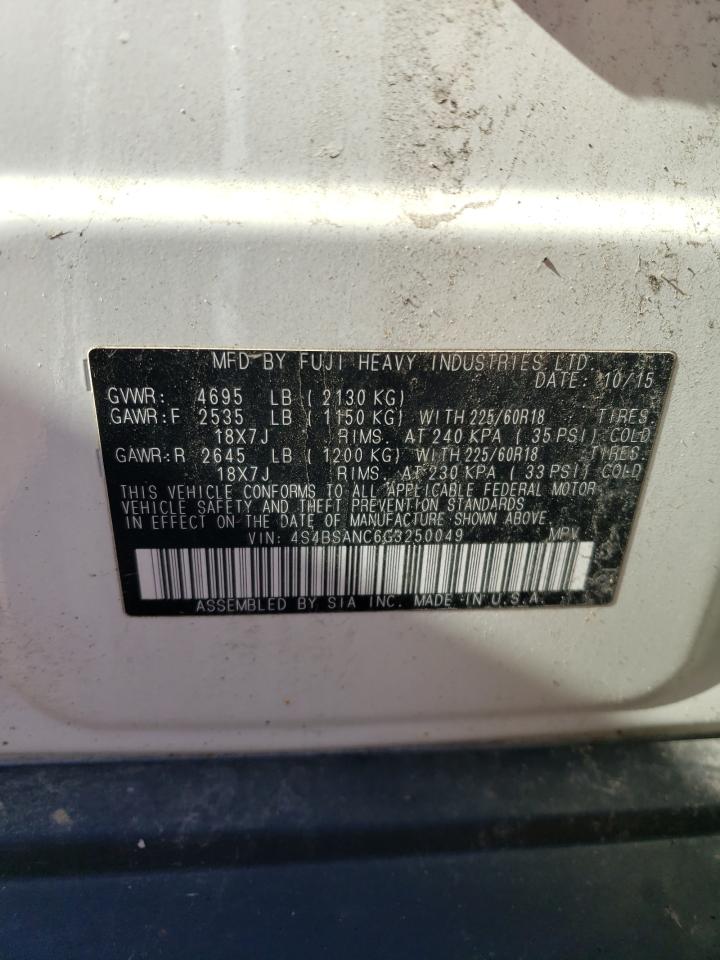 4S4BSANC6G3250049 2016 Subaru Outback 2.5I Limited